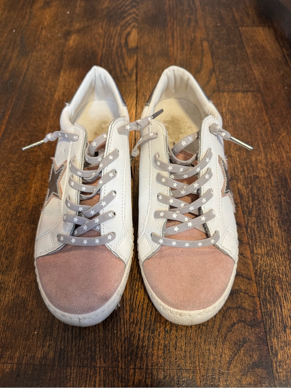 Vintage Havana White Sneakers with Rose and silver Suede Toe and Star Accent